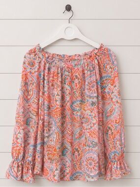 Talbots Coral Pink Paisley Off-Shoulder Top